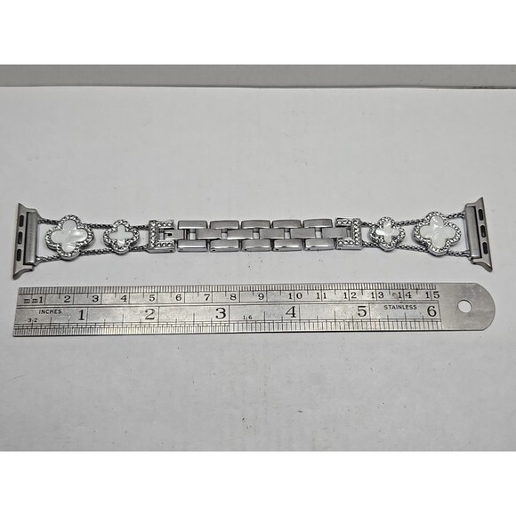 BCBGMAXAZRIA Silver Clover Rhinestone Apple Watch Band 42 44 45 49 Adjustable - Picture 2 of 8